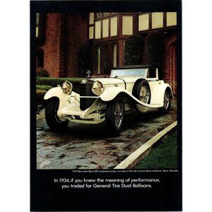 1973 General Tire 1929 Mercedes Benz SSK Coupe Vintage Print Ad Reno Wall Art